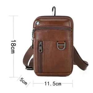 Heren echt lederen heuptas borsttas schoudertas kleine multifunctionele telefoonpouch.