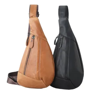 Men's leather sling bag, multi-functional chest crossbody bag for outdoor travel and daily use.