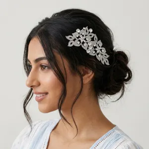 Peigne à Cheveux en Strass Argenté Accessoire de Cheveux de Mariage de Mariée Feuille de Cristal pour Femmes Bijoux de Fête de Banquet