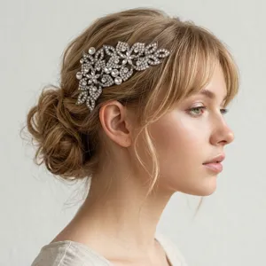 Peigne a cheveux en strass cristal de mariee floral pince de cote accessoires de fete