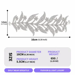 Crystal rhinestone leaf bridal headband, elegant wedding hair accessory 16x5.5cm 65g