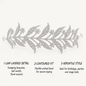Silver rhinestone leaf headband bridal hair accessory for wedding party and photography