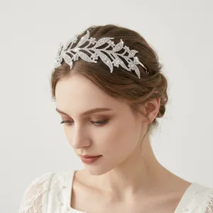 Bridal rhinestone leaf headband sparkling crystal hair accessory wedding tiara for women styling