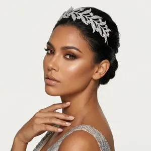 Bridal Rhinestone Leaf Headband Sparkling Crystal Tiara Wedding Hair Accessories
