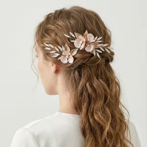 Handgemachte roségoldene Blumen Haarkamm Set für Damen Hochzeit Braut Party Haarstyling