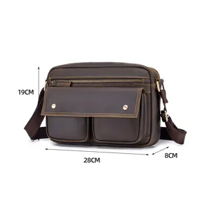 Vintage crazy horse leather men shoulder bag casual genuine leather crossbody messenger bag