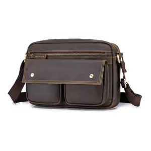 Retro genuine leather men's shoulder bag casual vintage messenger bag multi-pocket crossbody bag