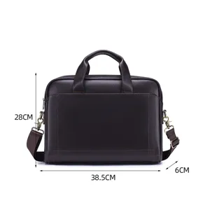 Genuine leather business briefcase for men, stylish laptop bag and commuter shoulder bag.