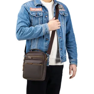 Genuine leather vintage crazy horse messenger bag, multi-functional cowhide crossbody shoulder bag.