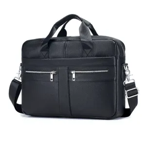 Men's genuine leather briefcase, top layer cowhide laptop bag, large capacity business messenger.