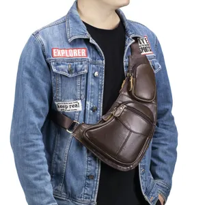 Sac de Poitrine en Cuir pour Homme de Loisirs Bandouliere Multifonctionnel Tendance Sacoche