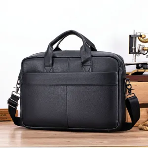 Men's Genuine Leather Briefcase Business Casual Shoulder Bag Top Layer Cowhide Laptop Bag For Office Work