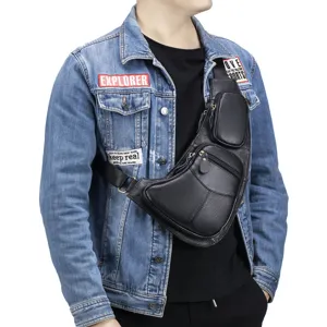Sac de poitrine en cuir pour homme sac à bandoulière multifonctionnel et décontracté