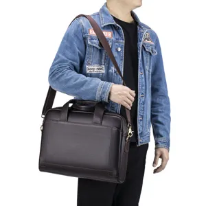 Men's genuine leather briefcase vintage business laptop bag shoulder messenger bag