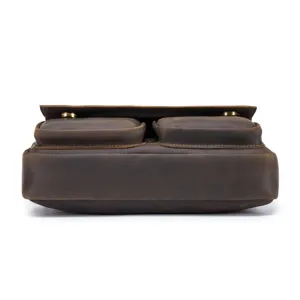 Detailed close-up view showcasing the premium crazy horse leather texture and front pockets.