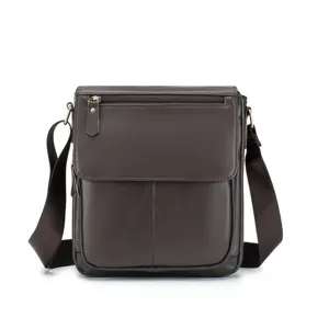 Men vintage genuine leather crossbody messenger bag brown casual shoulder bag daily use
