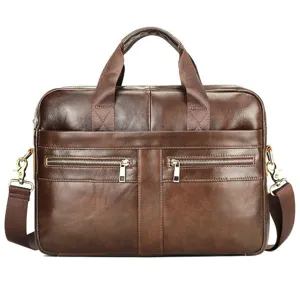 Premium leather mens briefcase laptop bag large capacity business shoulder messenger bag style.