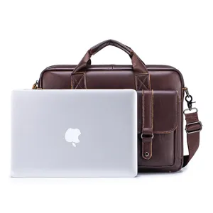 Borsa da lavoro uomo in vera pelle marrone vintage grande capacita borsa per pc ufficio