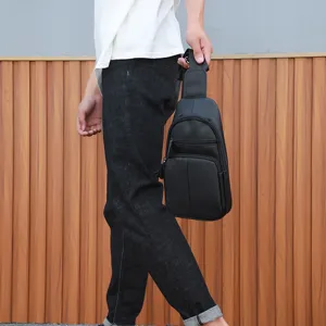 Men genuine leather chest bag vintage casual sling crossbody bag for outdoor daily use