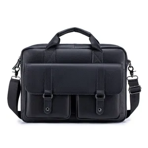 Borsa da lavoro uomo in pelle ventiquattrore vintage per computer con tasche frontali.