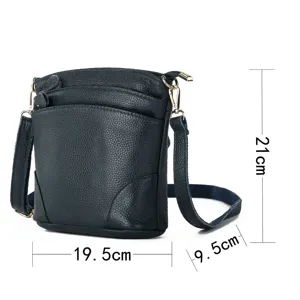Genuine leather shoulder bag for women, multi-pocket casual crossbody bag with adjustable strap.