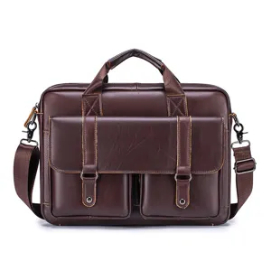 Valigetta d'Affari da Uomo in Vera Pelle Grande Capacità Vintage Borsa per Computer Casual Borsa a Mano per Laptop