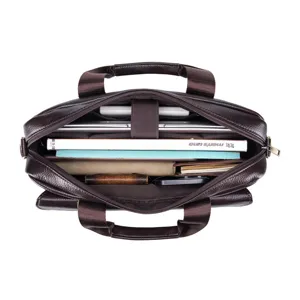 Genuine leather men's business briefcase laptop bag with multiple large storage compartments.