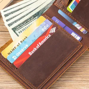 Genuine leather wallet for men short vintage crazy horse wallet multi-card slots design pocket