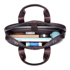 Borsa da lavoro uomo in vera pelle vista interna, grande borsa porta pc con vari scomparti