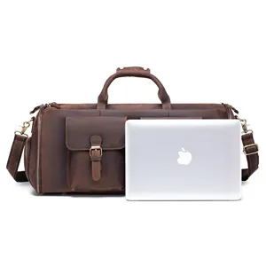 Vintage leather travel duffel bag multi-functional luggage weekender bag for men and travel.