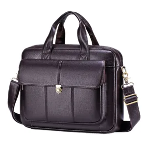 Borsa da lavoro in vera pelle uomo borsa per laptop vintage marrone scuro ufficio
