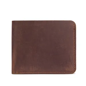 Genuine leather wallet for men short bifold vintage crazy horse design pocket purse.