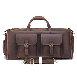 Vintage genuine leather travel duffel bag multi-functional large capacity luggage suit bag