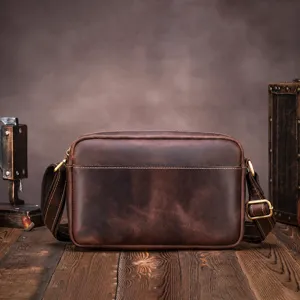Vintage Crazy Horse Leather Mens Crossbody Bag Top Layer Cowhide Messenger Bag Casual Business Shoulder Bag Small Bag