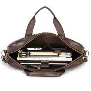Men Genuine Leather Briefcase Business Laptop Bag Large Capacity Shoulder Crossbody Bag