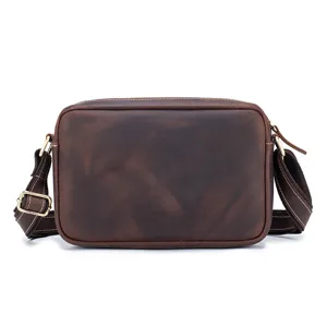 Mens vintage crazy horse leather shoulder bag crossbody messenger bag main view product