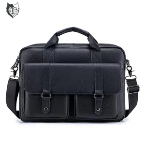 Borsa da lavoro uomo in vera pelle nera di grande capacita stile vintage casual