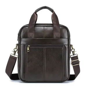 Men genuine leather shoulder bag business casual handbag crossbody tote bag brown