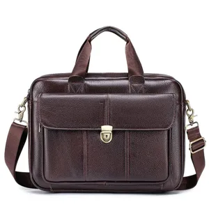 Large capacity genuine leather men's briefcase, top layer cowhide shoulder bag, business casual.