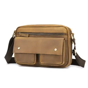 Vintage crazy horse leather men shoulder bag casual messenger crossbody bag brown retro design