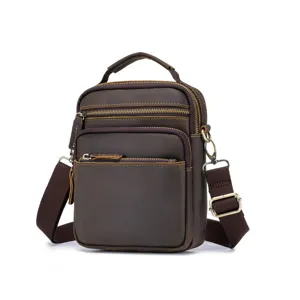 Mens vintage crazy horse leather shoulder bag multi-pocket crossbody bag ipad travel bag