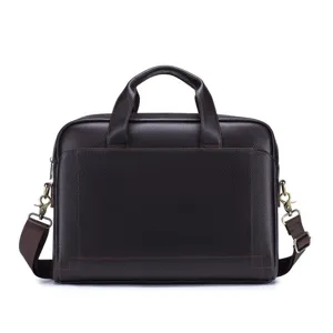 Men's leather business briefcase brown top layer cowhide laptop bag travel commuter shoulder