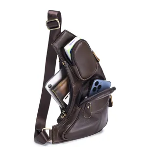 Sac de poitrine en cuir veritable pour hommes sac a bandouliere de loisirs multifonction