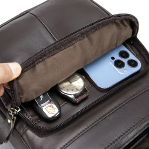 Men vintage genuine leather crossbody bag detail compartment capacity brown leather shoulder bag