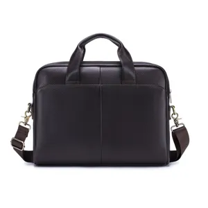 Men leather business briefcase laptop bag casual office handbag travel shoulder bag dark brown