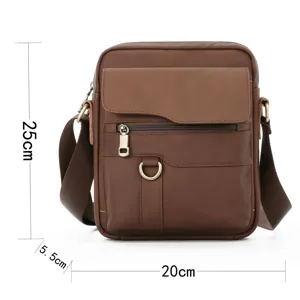Genuine leather vintage men's messenger bag casual crossbody shoulder bag size 25x20cm