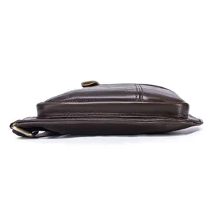 Sac de poitrine en cuir véritable pour homme bandoulière décontracté profil fin marron