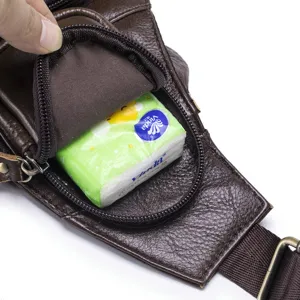 Sac de poitrine en cuir veritable pour hommes sac bandouliere decontractee multifonction
