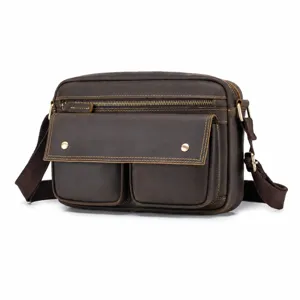Vintage Genuine Leather Men Crossbody Bag Crazy Horse Cowhide Casual Business Shoulder Bag Small Square Handbag For Men