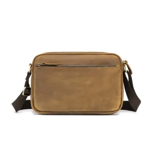 Vintage Crazy Horse Leather Men Crossbody Shoulder Bag Casual Retro Messenger Bag